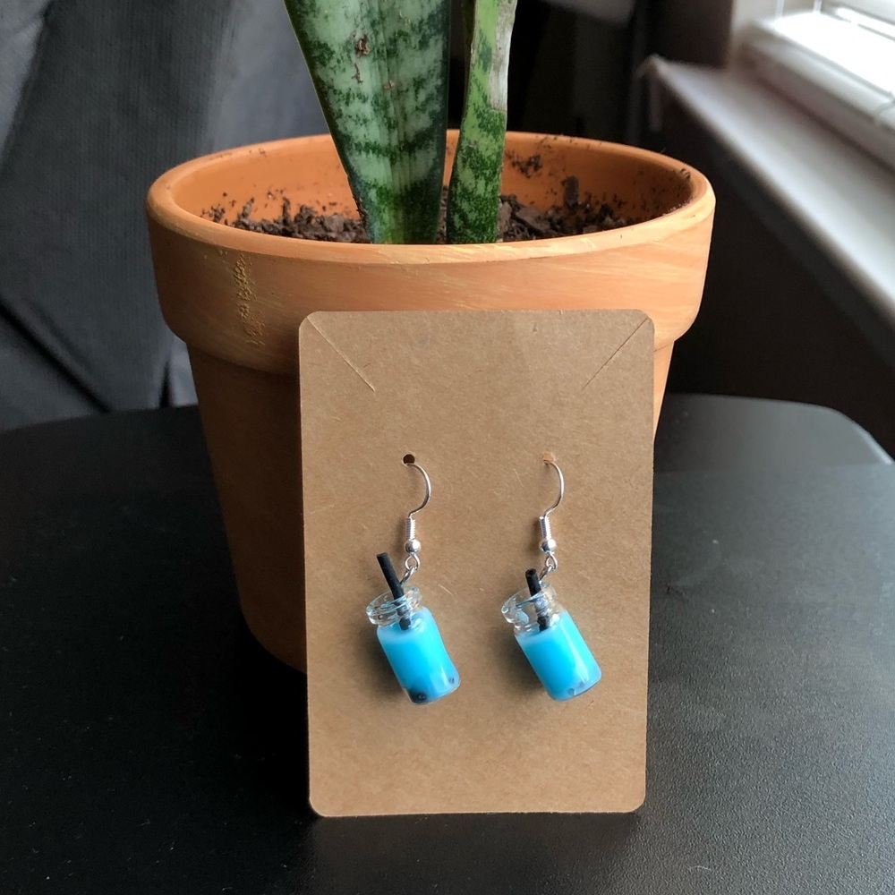 3/$14 - Light Blue Boba Tea/Milk Tea Earrings